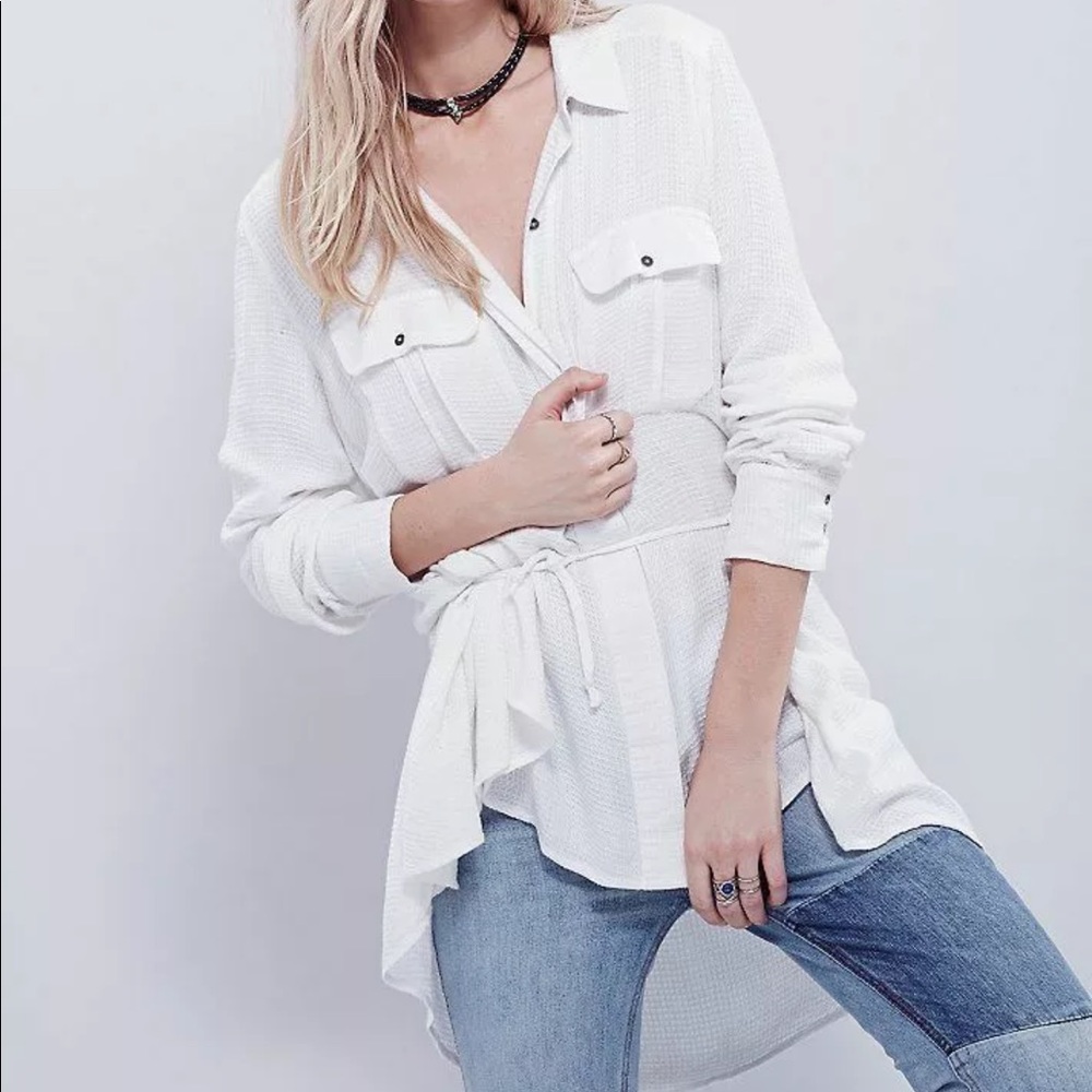 Free People Waffle Button down Shirt M